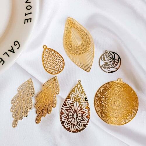 Eardrop Accessories Metal Hollow Piece Exquisite Pendant Earring Necklace Charms Diy Making Material Jewelry Finding 4pcs