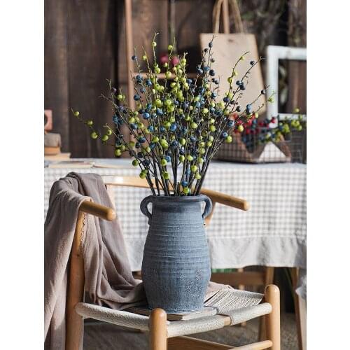 Blueberry 74cm Simulation Berry Wild Fruit Branch Decoration Floral Ornaments Flower Arrangement Zen Retro Style Fruit