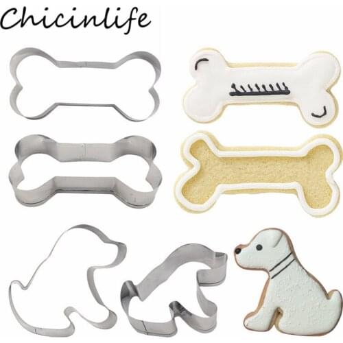 Chicinlife 1Pcs Dog Bone Cookie Stainless Steel Cutters Mold Birthday Party Biscuit Fondant Cake Baking Mould Pet Party Supplies