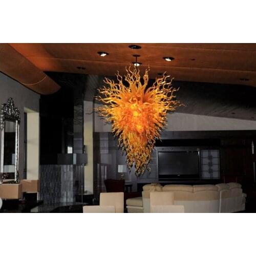 Top Sale Classic Amber Blown Glass Chandelier for Hotel Large Lobby Decoration