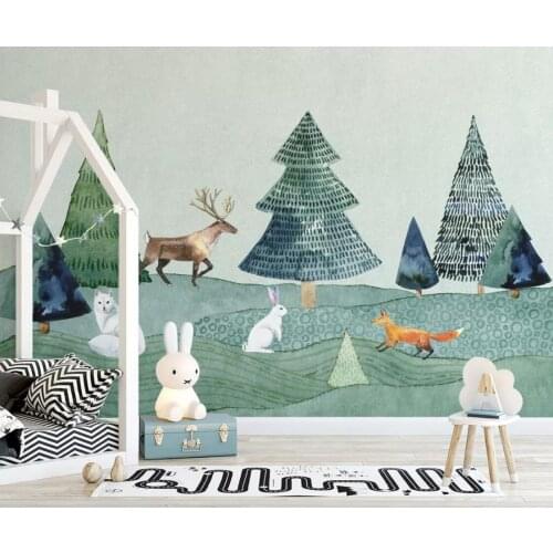 Carton Deer Forest Wallpaper 3D Wall Mural HD for Kids Room Wall Art Decor Custom ELK Animal Photo Mural Wallpaper Canvas Prints
