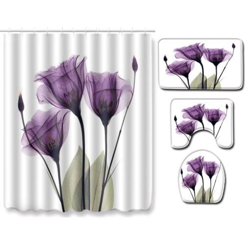 Plant shower curtain mat combination four-piece toilet toilet carpet shower room mat