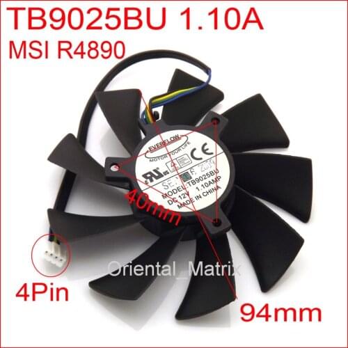 Free Shipping New TB9025BU 12V 1.10A 94mm For MSI R4890 Graphics / Video Card Cooler Cooling Fan 4Pin 4Wire