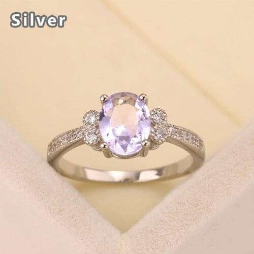 Best selling European and American fashion S925 silver wedding ring zircon lady purple goose egg crystal jewelry gift