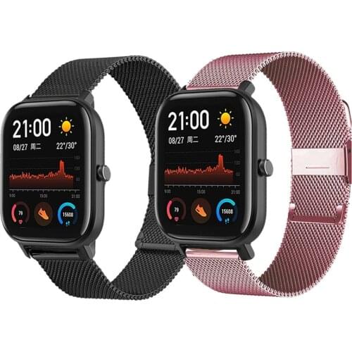 Snap buttonMilanese Metal Watchband For Huami Amazfit Bip / GTS Stainless Steel Slide Fastener Watch Band Wristband Strap