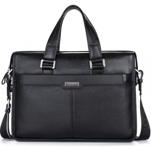 Fashion Genuine Leather Shoulder Messenger Bags Brand Design 15.6" Laptop Bag Natural Cowskin Mens Business Briefcase