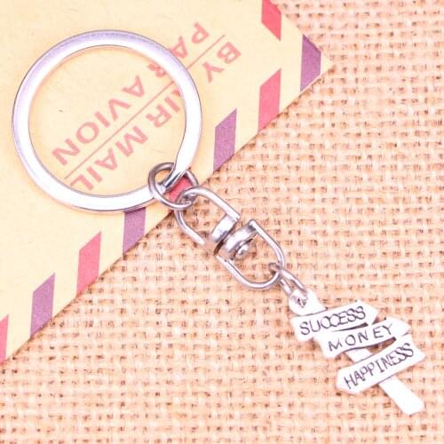 Fashion Keychain 25x16mm signpost success money happiness Pendants DIY Men Jewelry Car Key Chain Ring Holder Souvenir For Gift