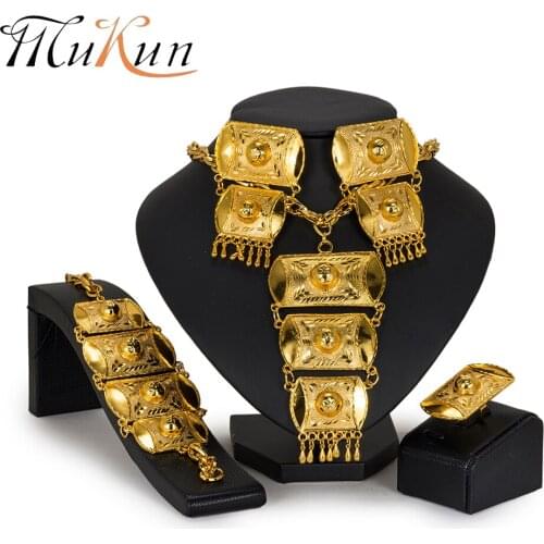 MUKUN Dubai Big jewellery Indian Jewelry Set Fashion Necklaces Bangle Earrings Sets For Women Dress Nigeria Bridal Accessories