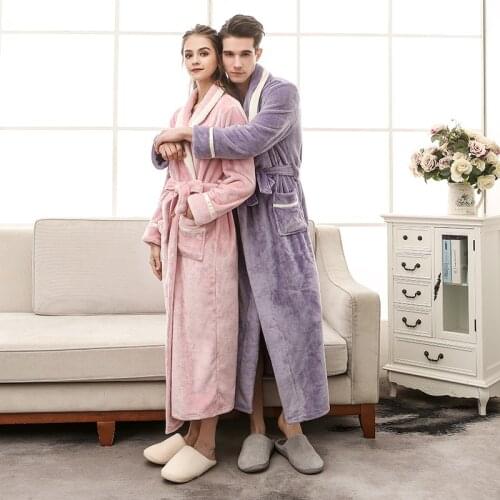 Mens Winter Extra-Long Thick Warm Bathrobe Luxury Flannel Warm Kimono Bathrobe Sexy Fur Robe Men Soft Pajamas