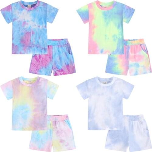 Tracksuits Outfits Children Kids Tie Dye For Newborn Baby Boy Girl Clothes Infant Print O-neck Casual T-shirts+Shorts Loungewear