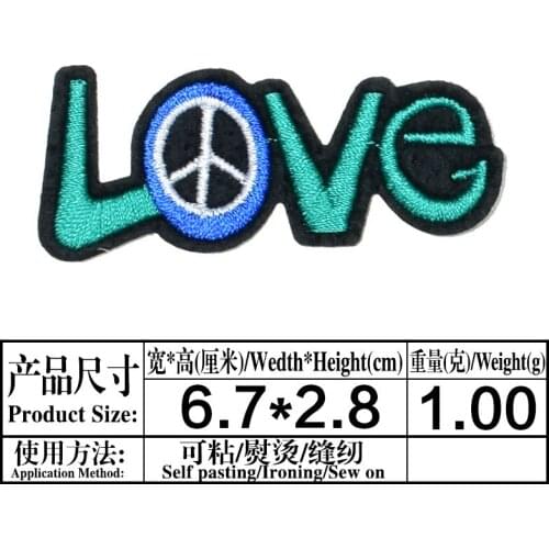 Love Peace Green Blue Iron On Patches Letter Shirt Shorts Fashion Logo Embroidery Clothing Kids Badge