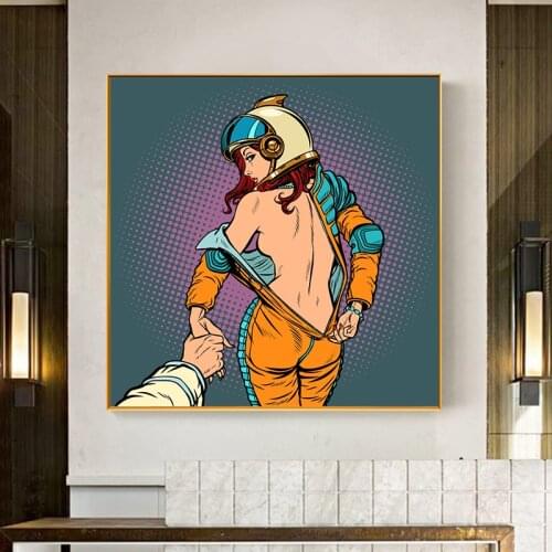 Follow Undresses Astronaut Canvas Painting Modern Woman Posters and Prints Wall Art for Living Room Home Decoration Cuadros