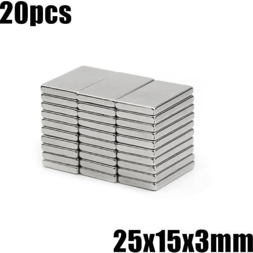 20pcs 25x15x3 Neodymium Magnet 25*15*3 mm N35 NdFeB Block Super Powerful Strong Permanent Magnetic imanes Block