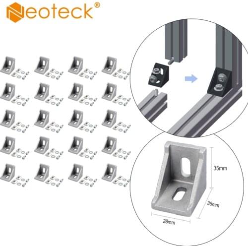 Neoteck 20 Pcs Angle Connectors With Screws And Hammer Nut Angle Fastening 30x30 Groove Aluminum Profile