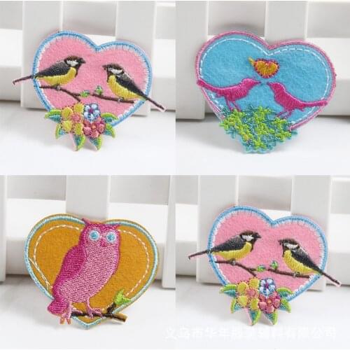 New Heart-shaped Bird Love Flower Embroidery Patches Letters Clothing Decoration Accessories Diy Iron Heat Transfer Applique