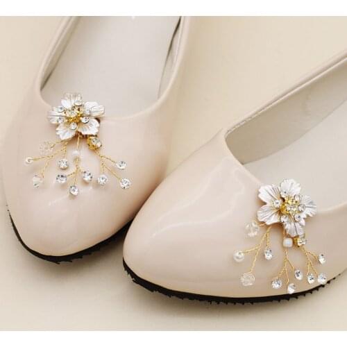 Shoe Clip Flower Gold Luxury Elegant DIY Women Lady Shoes Handmade Crystal Pearl Decoration High Heel Sandals Charms Accessories