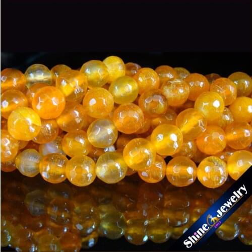 Wholesale 6mm high gloss orange Druzy Agates Faceted Round stone Loose Beads Strand 15" Free shipping