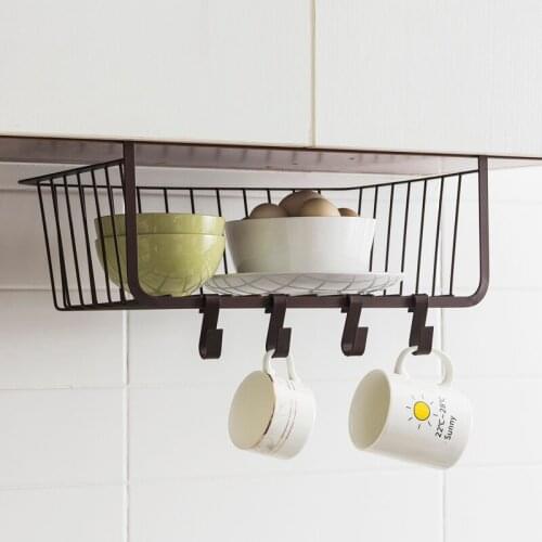 ORZ Kitchen Organizer Storage Rack Under Shelf Basket With Hooks Bathroom Shelf Wardrobe Closet Storage Office Hanger Kitchen ut