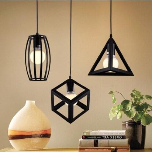 European style wrought iron retro industrial style triangle oval square geometric personality restaurant Pendant Lights LX102806
