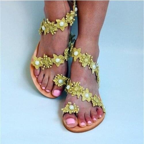 Womens Summer Sandals Bohemian Beach Shoes Female Sandals Hollow Out Solid Flower Roman Womens Breathable Toed Shoes