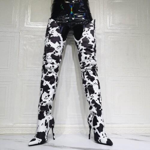 New Plus Size 34-47 Ins Sexy White Cow Print Over The Knee Boots Women 2021 Thin High Heels Thigh High Lady Boots Shoes Woman