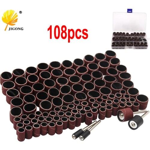 108pcs 1/4" or 1/2" Sanding Band with Drum Sander Dremel Accessories Fits for Dremel Tools Set Grinding Polishing+ Box