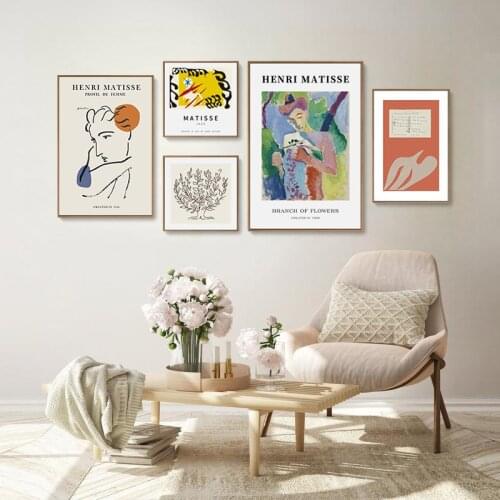 Nordic retro simple and abstract black and white line figure Matisse mural poster picture printing porch decorative painting