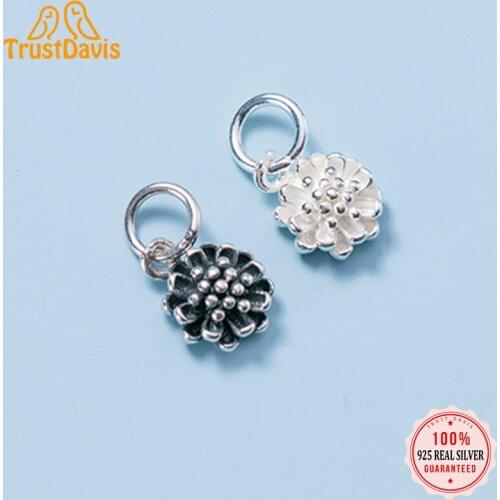 Trustdavis 2021 Real 925 Sterling Silver Fashion Daisy Flowers Charm Pendant Handmade DIY Accessories Wholesale Jewelry DZ207