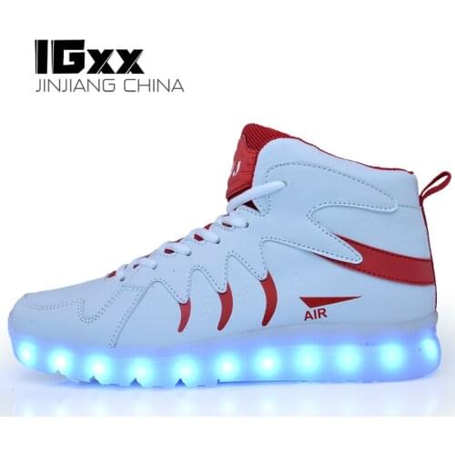 IGxx High Top LED Shoes Light Up For Men LED Sneakers USB Recharging Shoes Women Glowing Luminous Flashing Shoes LED Kids