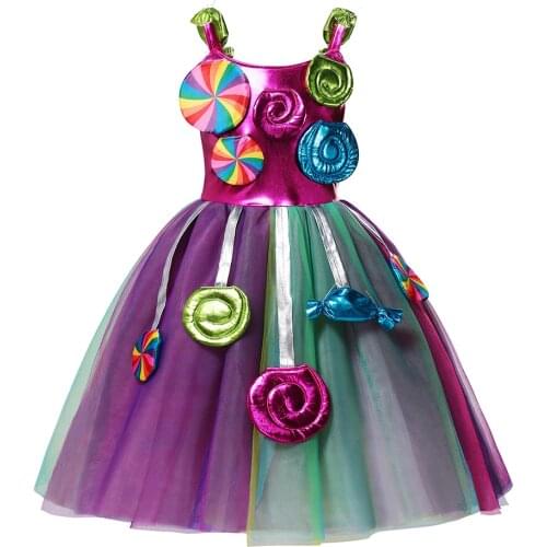Colorful Candy Floral Ball Gown Dress Children Christmas Party Cosplay Fancy Outfits Little Girl Casual Dress