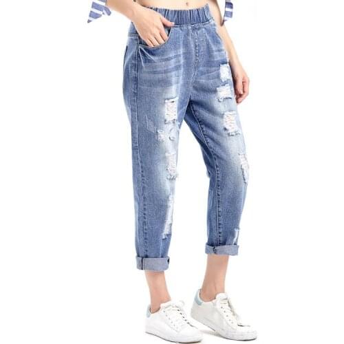 Ripped Jeans Women Clothing Ankle Length Denim Pants Spring Summer Korean Style Large Size Womens Harem Pants TA1823