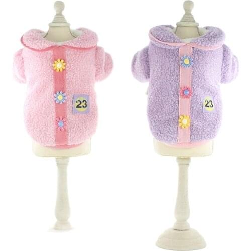 Winter Clothes for Dogs Bichon Flower Decor Puppy Coat Cat Clothes Fleece Liner 4 Colors