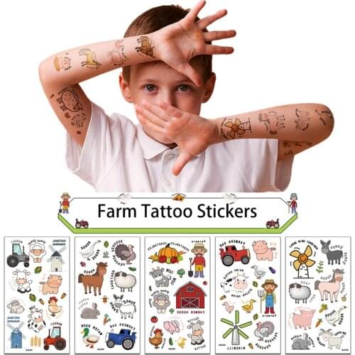 10Pcs/Lot Farm Children Tattoo Stickers Temporary Waterproof Animal Cartoon Transfer Tattoo Kit Body Art Arm Face Hand Kid Gift