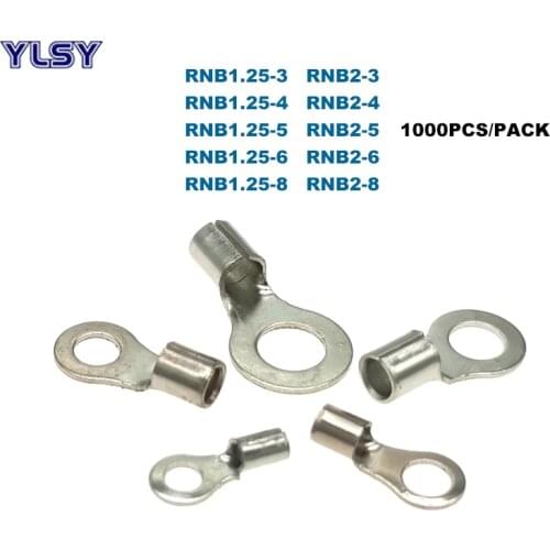 1000Pcs Ring Bare Cord End Crimp Terminals Electrical Naked Wire Cable Connector RNB1.25 RNB2 Ferrules 0.5-2.5mm2 22-14AWG