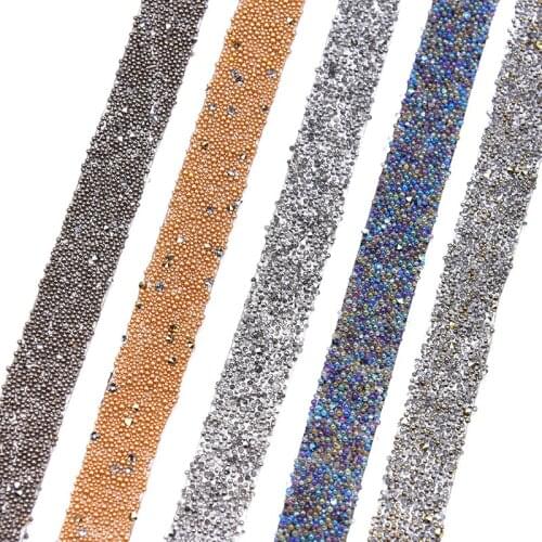2 Meters Hot Fix Wedding Bridal Iron on Strass Rhinestone Beaded Lace Tape Ribbon Trim DIY Appliqued Garment Decoration