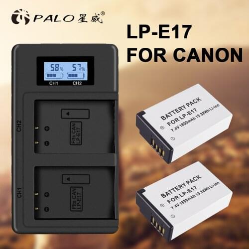 PALO 2Pcs LPE17 LP E17 LP-E17 camera Battery+LCD USB Dual Charger for Canon EOS M3 M6 200D 750D 800D 8000D 760D T6i T6s Kiss X8i