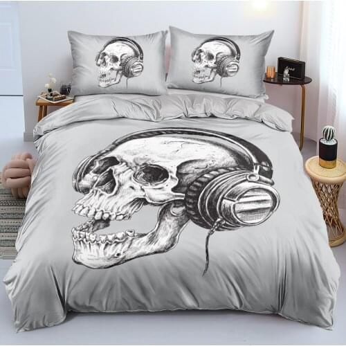 3D Gray Bedclothes Comforter Shells Pillow Cottoms Sets Twin King Queen Full Double Single Size Skull Custom Design Beddings