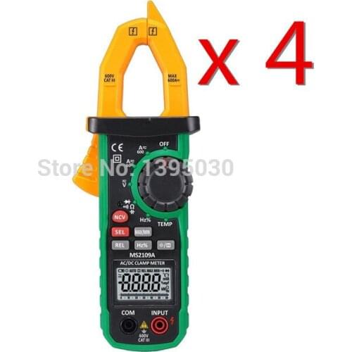 4 PCS/Lot MS2109A True RMS Digital AC DC Clamp Meter 600A Ohm HZ Temp NCV RC Test Tester