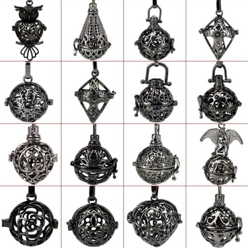 5pcs Filigree Pendant Cage Black Owl Angel Wing Cross Flower Ball Diffuser Perfume Locket Pendants For DIY Handmade Jewelry