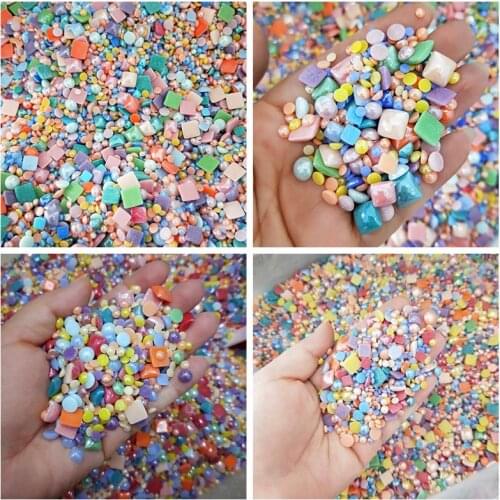 50pcs/lot Mix Flat Back Half Round Square Beads DIY jewelry phone nail Decoration Handmade Button Crafts School Project Material