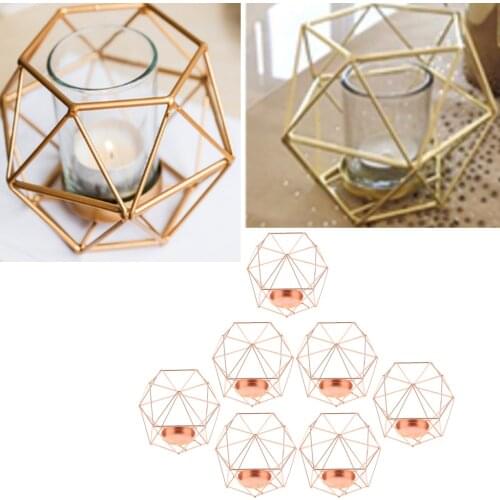 7pcs 3D Geometric Candle Holder Hexagon Geo Frame Tea Light Candleholder Candlestick Lantern for Home Party Wall Ornament