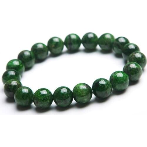 Free Shipping 10mm Genuine Natural Deep Green Diopside Gems Stone Women Stretch Round Crystal Beads Bracelets