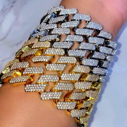 Bling 12mm Charm Cuban Link Bracelet for Women Men Chain Iced Out Thick Miami Luxury Hip Hop Punk Bangles Wholesale Jewelry Gift