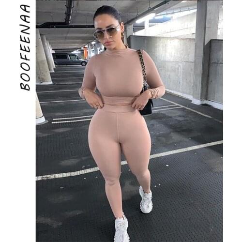 BOOFEENAA Sexy Two Piece Set Top and Pants Wholesale Clothing for Women Outfits Twinset Sports Tracksuit Loungewear C87-BI31