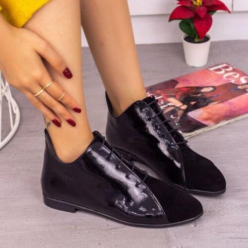 Tonar Aroni Black Patent Leather with Suede Detail Women Boots Lace-Up New Season Trend Fashion Casual and Stylish