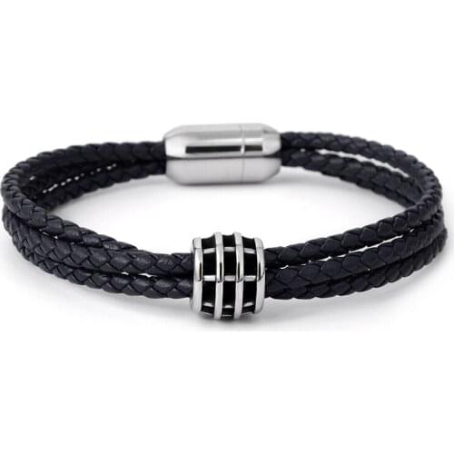 New Hot Fashion Male Jewelry Bracelet Punk Pulseir Braid Leather Rope Chain Stainless Steel Magnetic Clasp Men Bangle