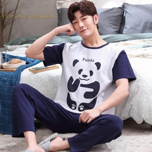 Brand New Cartoon Mens Pyjamas Striped Pajamas Set Casual Male Sleepwear Pyjamas Night Pijamas Long pants 3XL Homewear Fashion