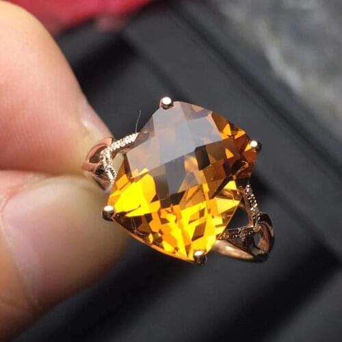 Citrine Ring 18K Gold AU750 10-12mm Natural Citrine Gemstones Rings for Female Anniversary Gift Fine Rings