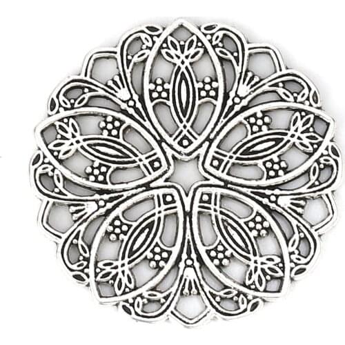 Doreen Box Zinc Based Alloy Connectors Flower Silver Color Hollow Jewelry Accessories 31mm(1 2/8") x 31mm(1 2/8"), 10 PCs