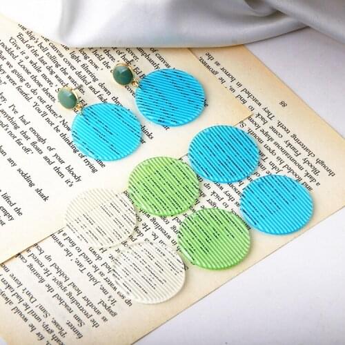 South Korea imported fashion ins trendy earrings female color geometric wild earrings acrylic striped round earrings